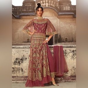 Rose Pink Embroidered Anarkali Lehenga/Pant Suit